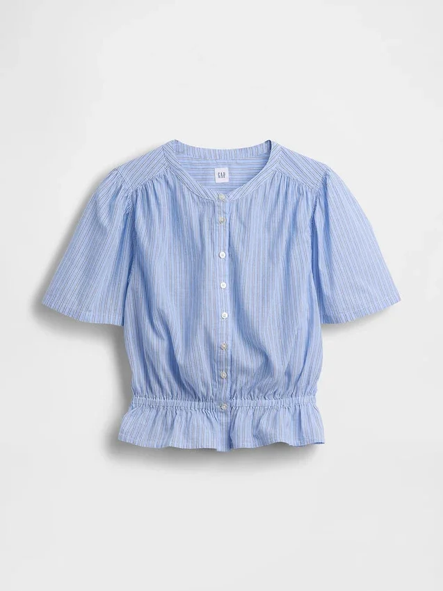 Button-Front Crop Peplum Top
