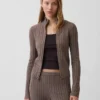 Cashsoft Cable-Knit Crop Zip Cardigan