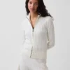 Cashsoft Cable-Knit Crop Zip Cardigan
