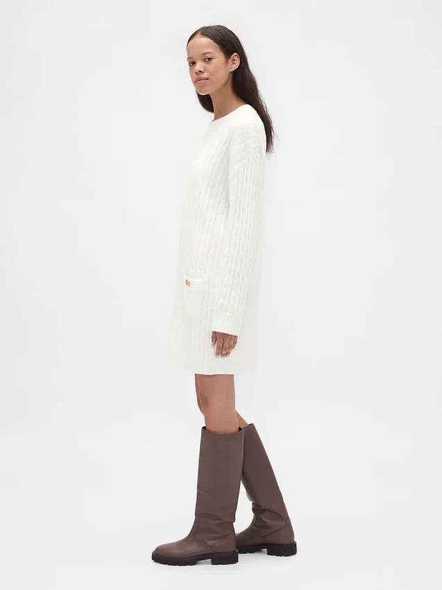 Cashsoft Cable-Knit Mini Sweater Dress
