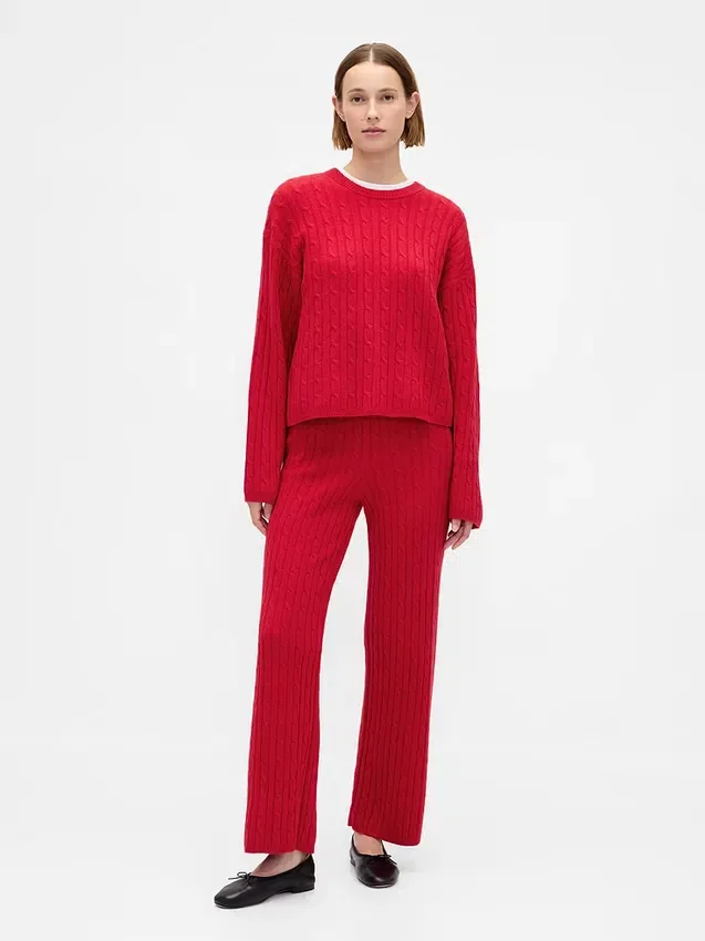 Cashsoft Cable-Knit Sweater Pants