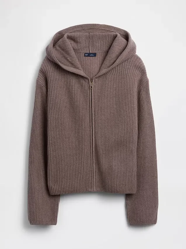 Cashsoft Oversized Shaker-Stitch Zip Hoodie