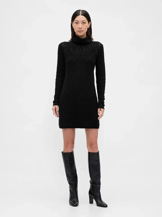 Cashsoft Pointelle Turtleneck Sweater Dress