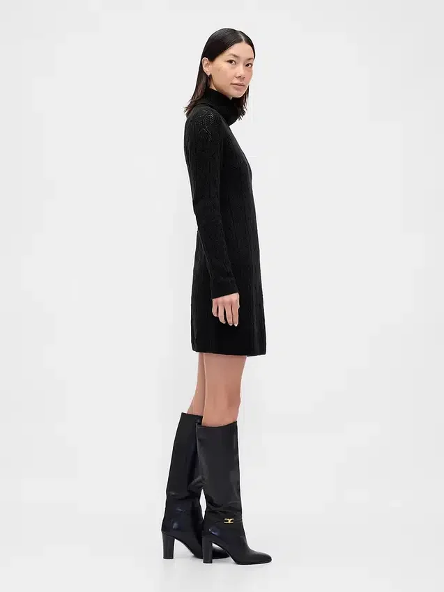 Cashsoft Pointelle Turtleneck Sweater Dress
