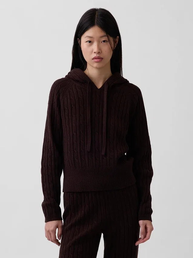 Cashsoft Relaxed Cable-Knit Hoodie