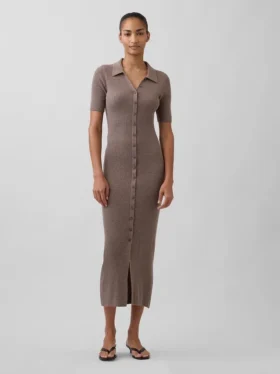 Cashsoft Rib Collared Midi Cardigan Dress