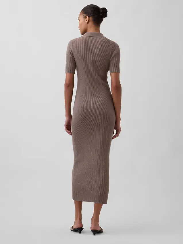 Cashsoft Rib Collared Midi Cardigan Dress