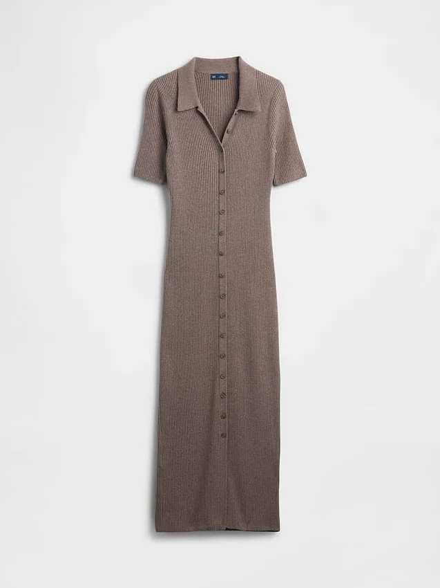 Cashsoft Rib Collared Midi Cardigan Dress
