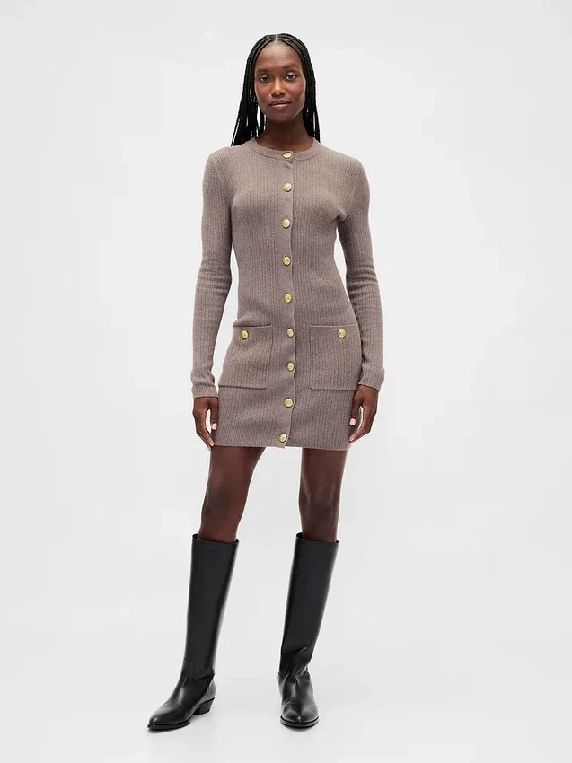 Cashsoft Rib Pocket Mini Sweater Dress