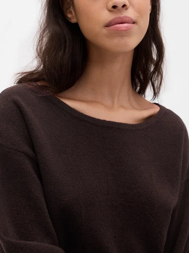 Cashsoft Stretch Lantern-Sleeve Crop Sweater