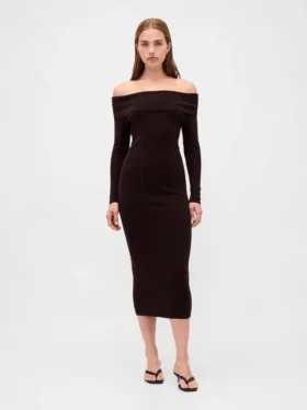Cashsoft Stretch Off-Shoulder Midi Sweater Dress