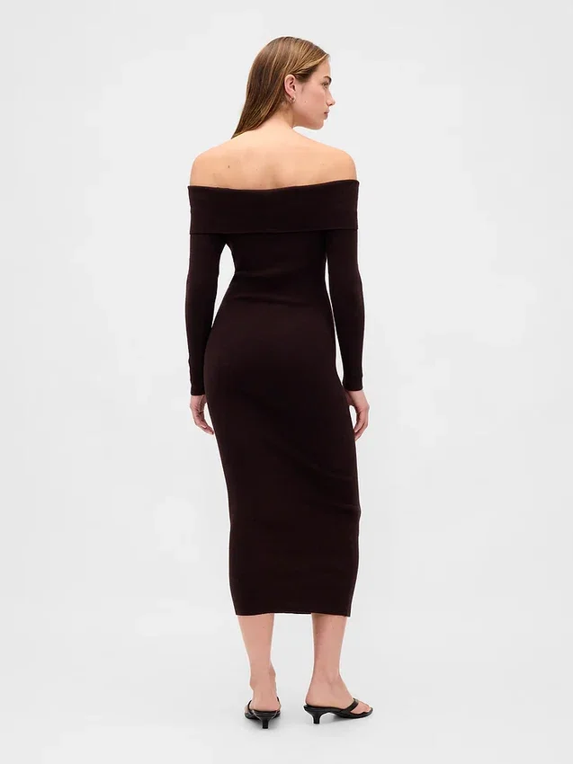 Cashsoft Stretch Off-Shoulder Midi Sweater Dress