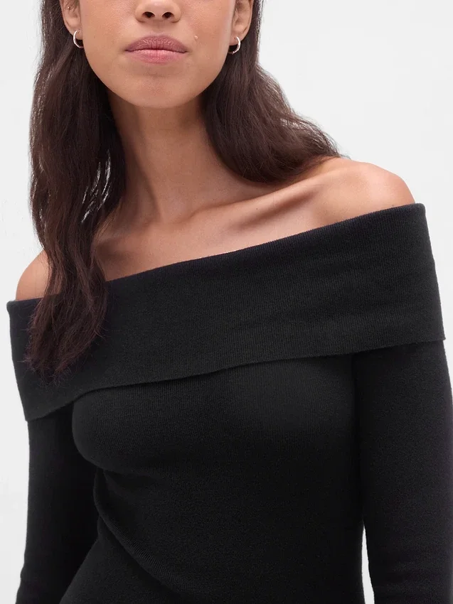 Cashsoft Stretch Off-Shoulder Midi Sweater Dress