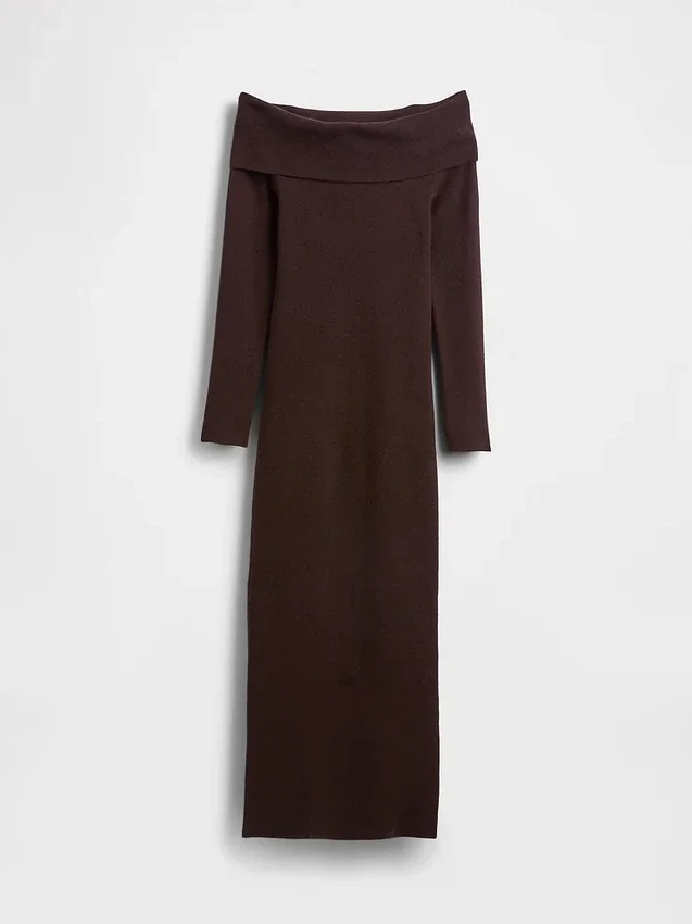 Cashsoft Stretch Off-Shoulder Midi Sweater Dress