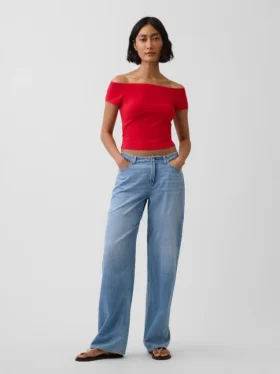 Closeknit Jersey Off-Shoulder Crop T-Shirt