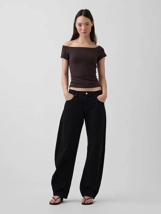 Closeknit Jersey Off-Shoulder Crop T-Shirt