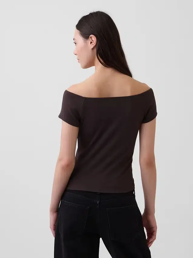 Closeknit Jersey Off-Shoulder Crop T-Shirt