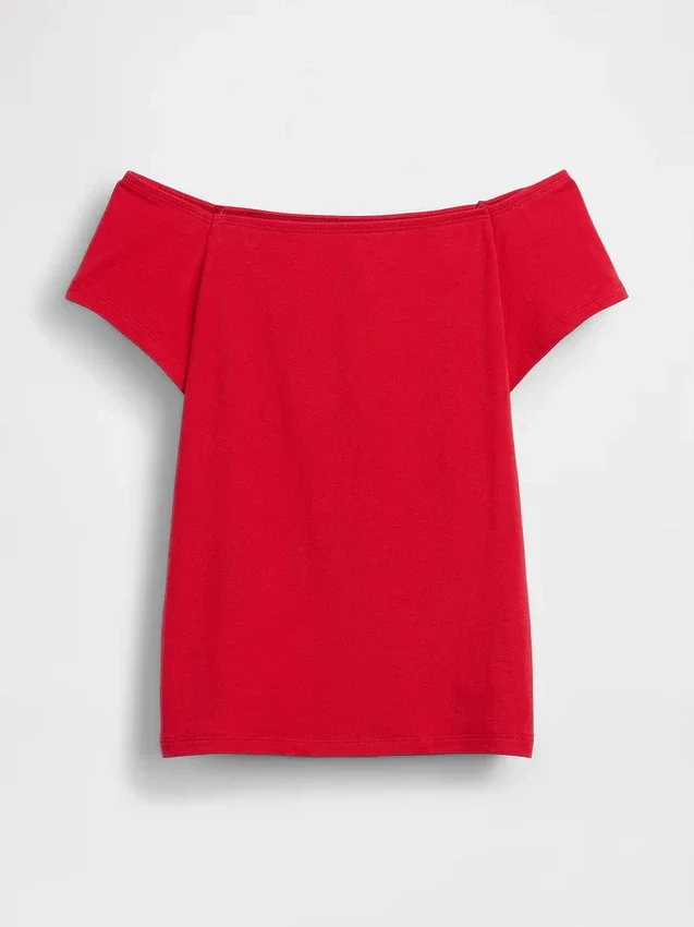 Closeknit Jersey Off-Shoulder Crop T-Shirt