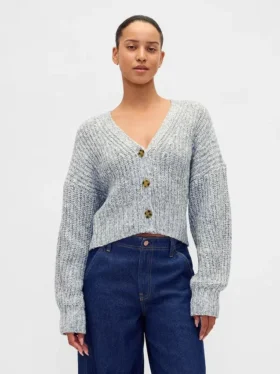 Cotton-Blend Crop Cardigan Sweater