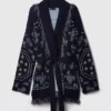 Cotton-Blend Fringe Shawl Cardigan