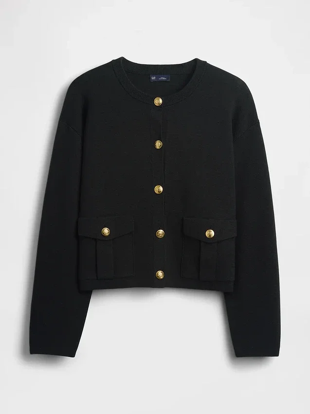 Cotton-Blend Pocket Cardigan Sweater