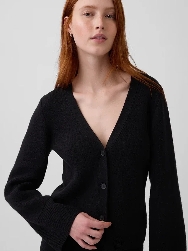 Cotton-Blend Relaxed V-Neck Cardigan Sweater