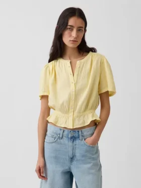 Cotton Gauze Crop Peplum Top