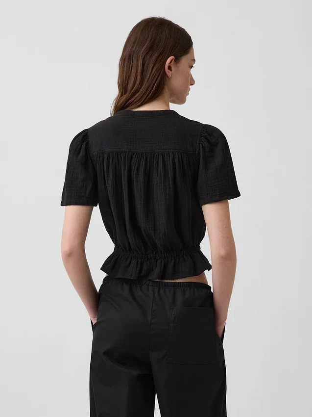 Cotton Gauze Crop Peplum Top