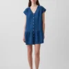 Cotton Gauze Denim Drop-Waist Mini Shirtdress
