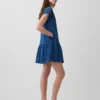 Cotton Gauze Denim Drop-Waist Mini Shirtdress