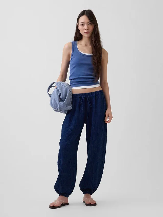 Cotton Gauze Denim Easy Barrel Joggers