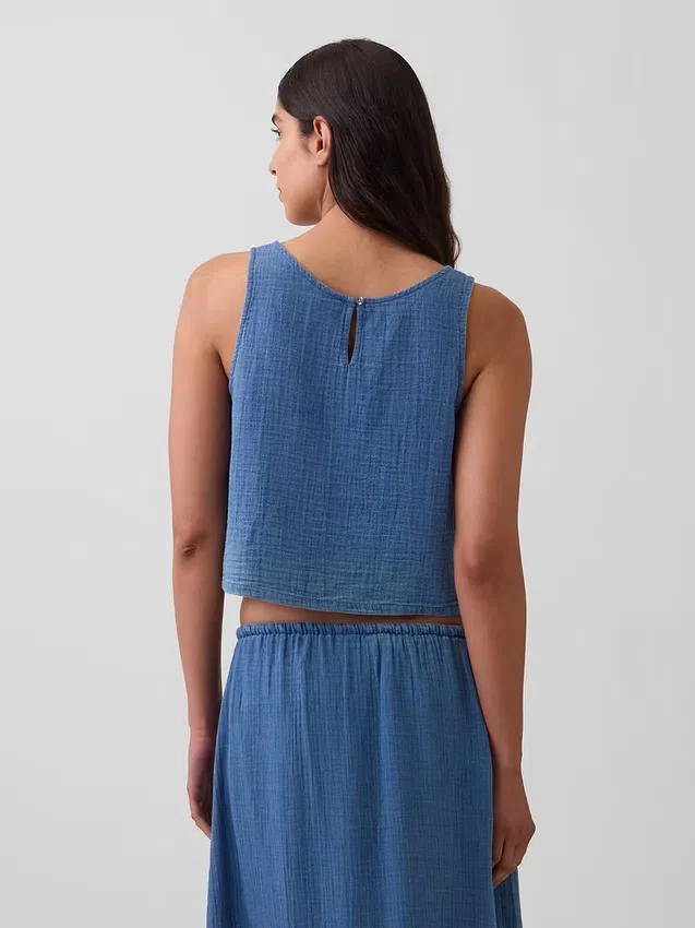 Cotton Gauze Denim Shell Tank Top