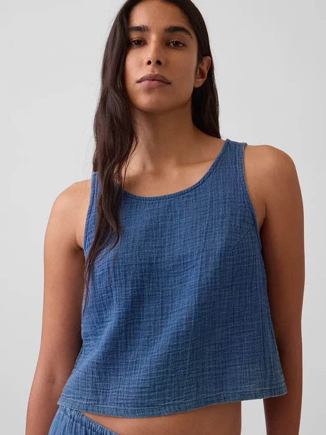Cotton Gauze Denim Shell Tank Top
