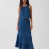 Cotton Gauze Denim Tiered Easy Maxi Skirt