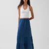 Cotton Gauze Denim Tiered Easy Maxi Skirt