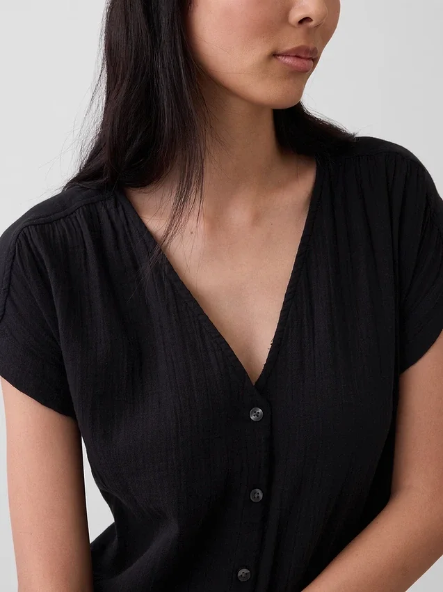 Cotton Gauze Drop-Waist Shirtdress