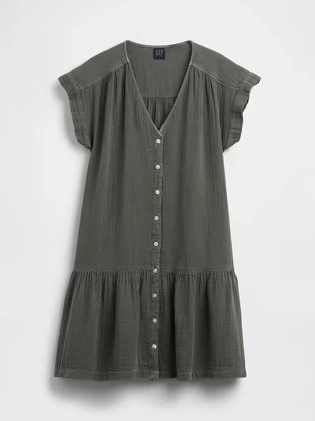 Cotton Gauze Drop-Waist Shirtdress