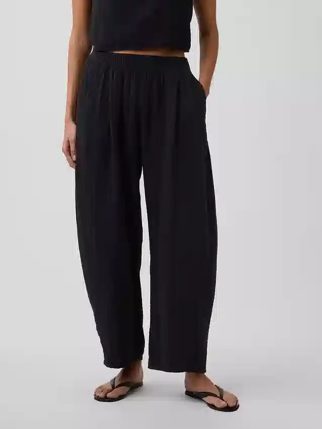 Cotton Gauze Easy Barrel Pants