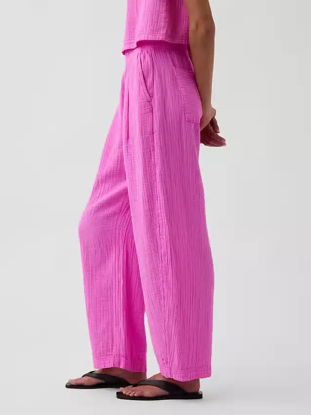 Cotton Gauze Easy Barrel Pants
