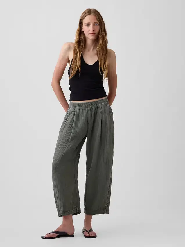 Cotton Gauze Easy Barrel Pants