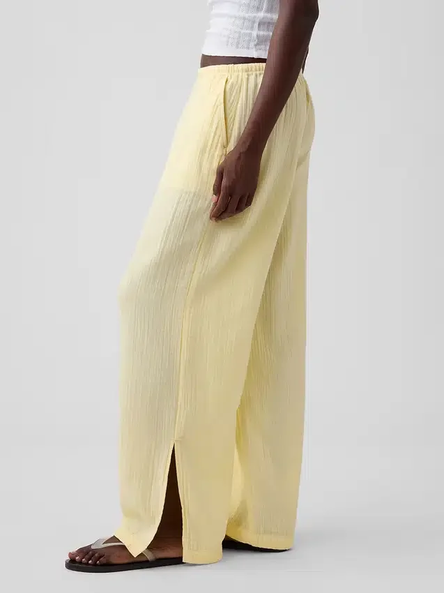 Cotton Gauze Easy Split-Hem Pants