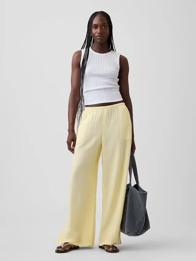 Cotton Gauze Easy Split-Hem Pants