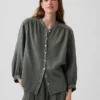 Cotton Gauze Oversized Collarless Shirt