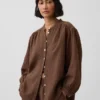 Cotton Gauze Oversized Collarless Shirt
