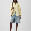 Cotton Gauze Oversized Collarless Shirt