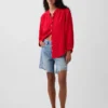 Cotton Gauze Oversized Collarless Shirt