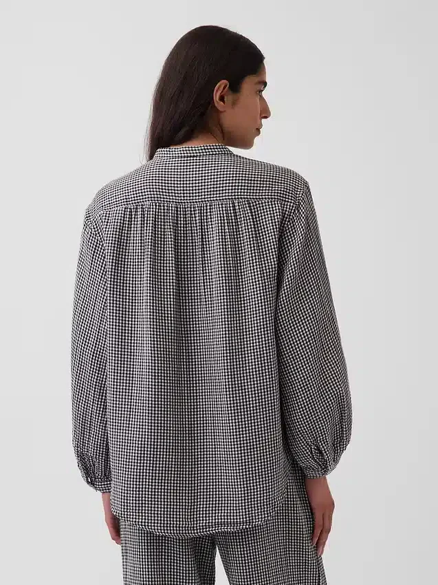 Cotton Gauze Oversized Collarless Shirt