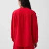 Cotton Gauze Oversized Collarless Shirt