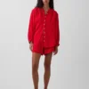Cotton Gauze Oversized Collarless Shirt
