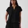 Cotton Gauze Oversized Split-Neck Top